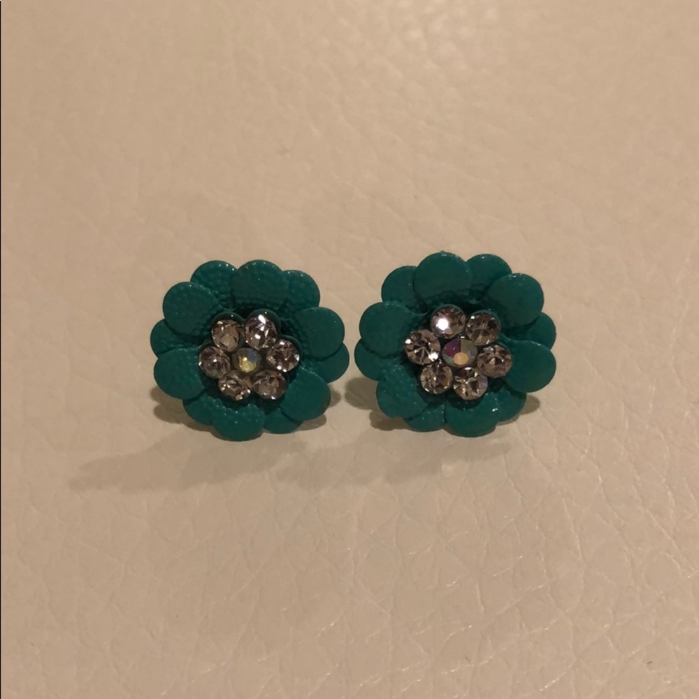 Blue leather and diamond earrings